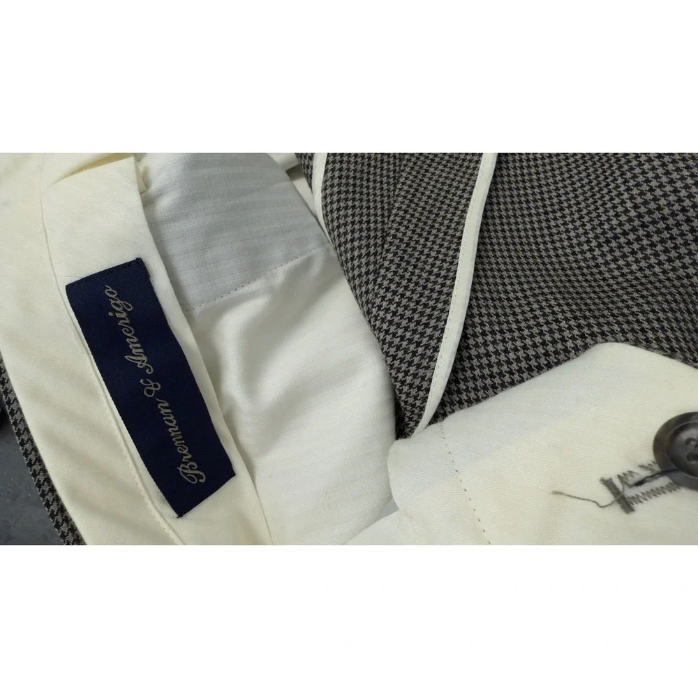 Brennan‎ & Amerigo Mens Wool Cashmere Houndstooth Pleated Cuffed Dress Pants 38